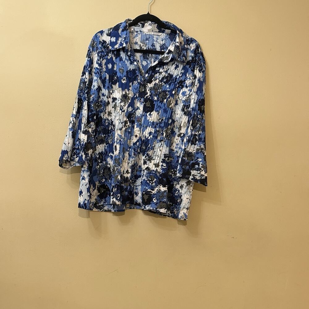 Art To Wear Lagenlook Chic Quirky Boho Blue Floral Accordion Pleat Tunic Top XL